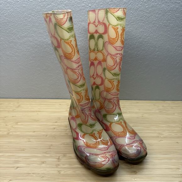 Women's Coach Pixy Dream Signature Print Rubber Rain Boots Multicolor Sz 6 - Picture 2 of 5
